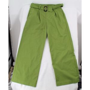 Monteau Pants Women XL Green Wide Leg Pull On Elastic Waist Pleated With Belt